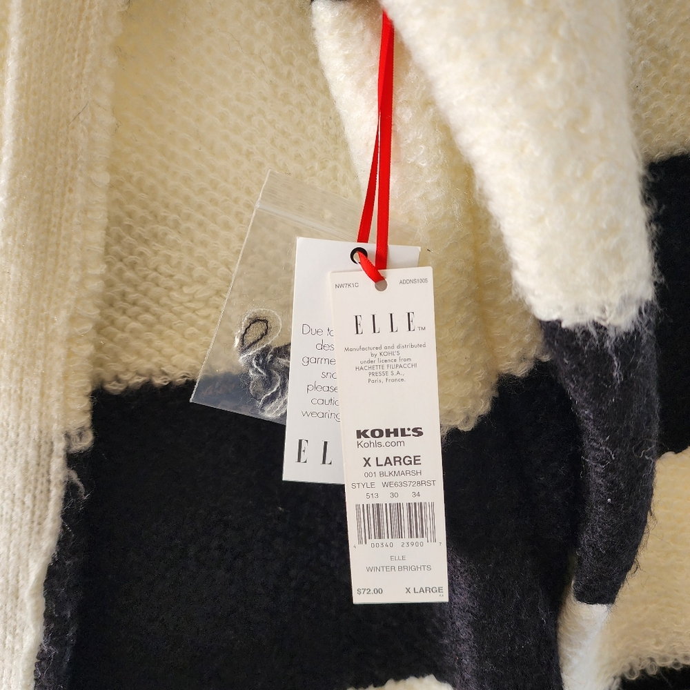 NWT Elle Women's Black/Cream Striped Sweater Coat Size XL - Picture 6 of 8